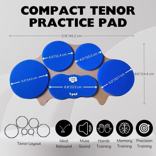 Chop Cloud Marching Tenor Drum Practice Pad - Compact Multi-target Drumming Practice Pad for Pattern and Phrasing Development - Marching Tenor Layout - 5 Silent Pads with Perfect Rebound