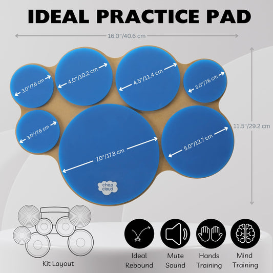 Drum Practice Pad - Compact Multi-target Drumming Practice Pad for Pattern and Phrasing Development - Standard Drum Kit Layout - 7 Silent Pads with Perfect Rebound